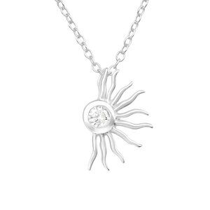 Sterling Silver Sunburst Necklace with Crystal Pendant – Elegant Nature Themed